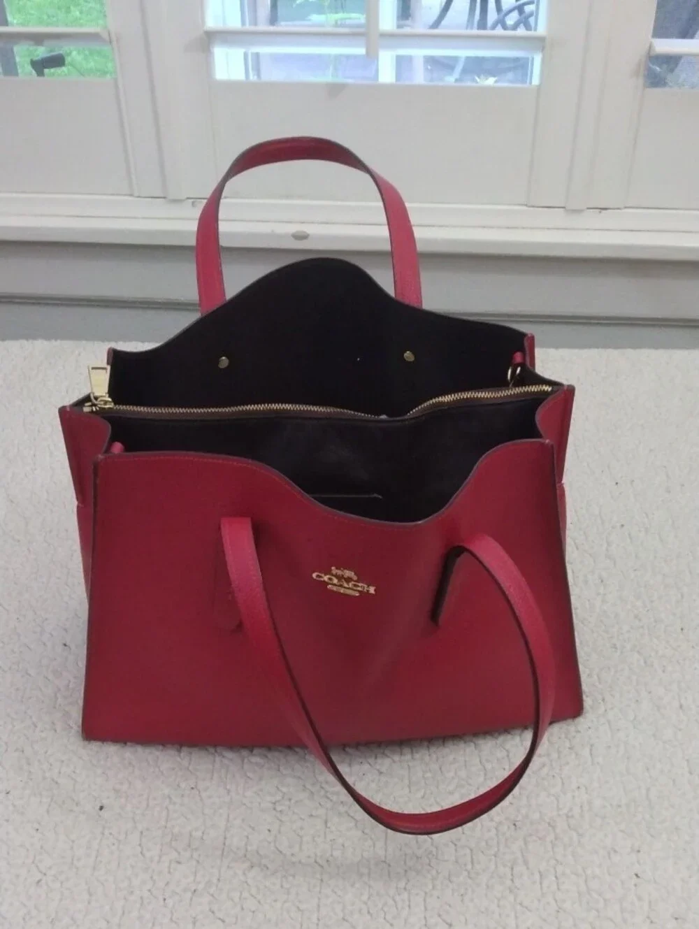 Coach Red Pebbled Leather Purse with Gold Logo